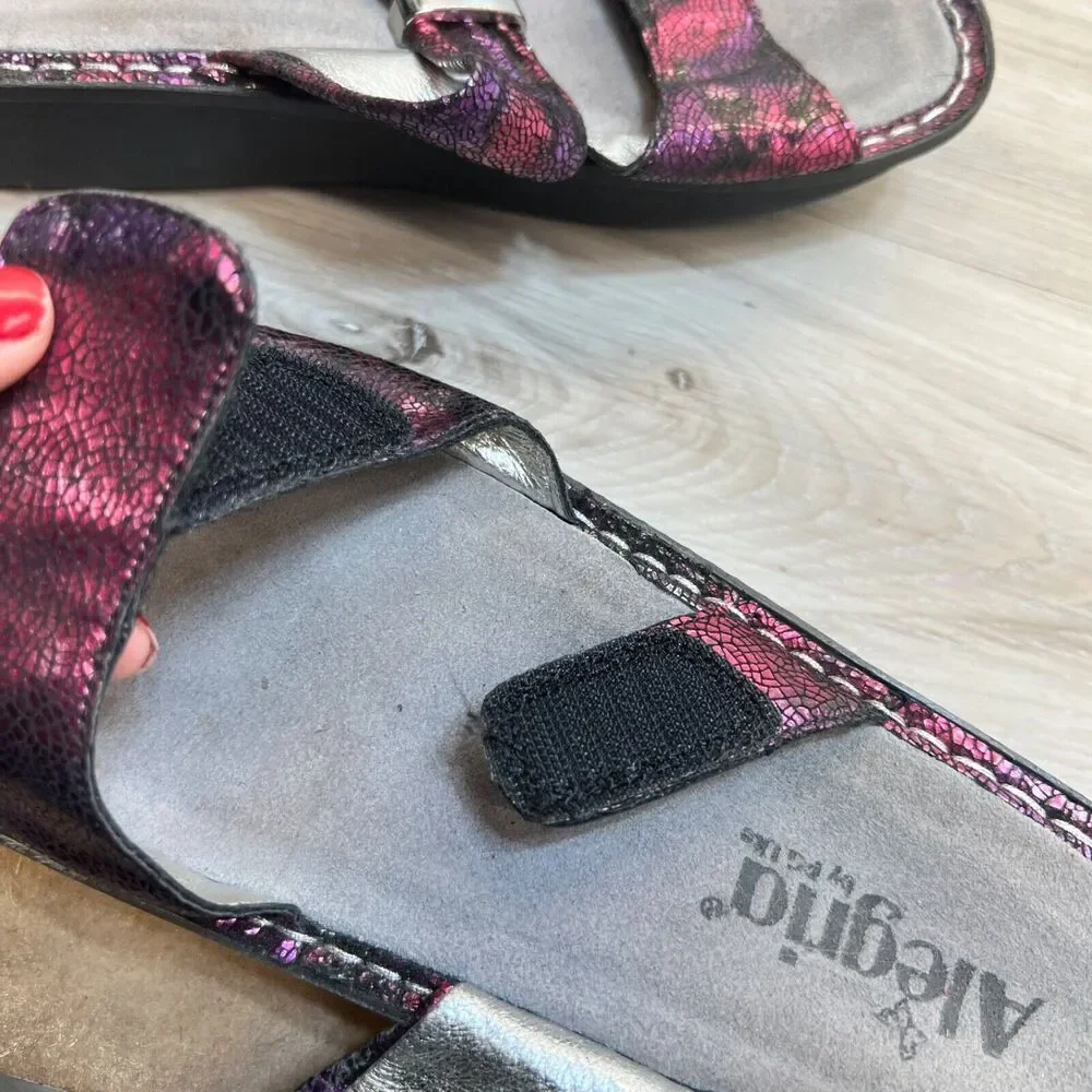 Alegria Karmen KAR-235 EU 37 7 -7.5  Pink‎ Purple Metallic Leather Slide Sandals